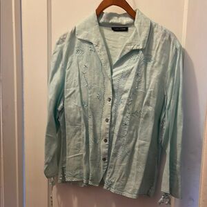 Mint Green Embroidered Button-Up Shirt